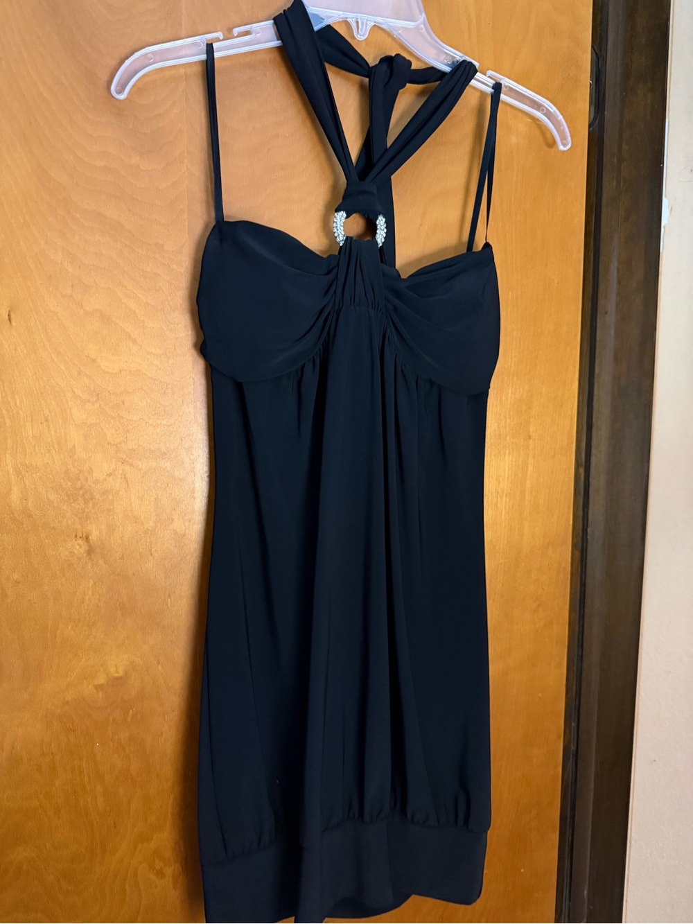 Taboo Black Halter Mini Dress with Rhinestone Ring